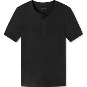 SCHIESSER Retro Rib T-shirt (1-pack) - heren shirt korte mouwen dubbelrib biologisch katoen knoopsluiting zwart - Maat: S