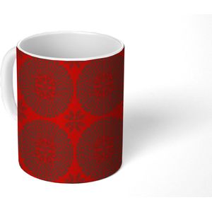 Mok - Koffiemok - Chinees - Patronen - Rood - Mokken - 350 ML - Beker - Koffiemokken - Theemok