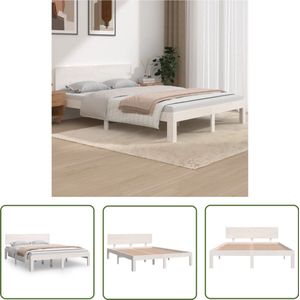 vidaXL Bedframe - Massief Grenenhout - Wit - 140x190 cm Houten Bed Frame - Massief Grenenhout Bed - Witte Bed Frame - Tweepersoons Bed - Bed Frame 140x190