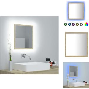 vidaXL Wandspiegel Sonoma Eiken - Bewerkt Hout en Acryl - 40x8.5x37cm - Met RGB-licht - Badkamerkast