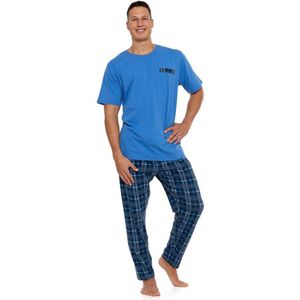 Heren pyjama met korte mouwen en lange broek- blauw-katoen- korting- sale 3XL
