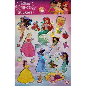 Disney Princess - 6 x stickervel met +/- 10 grote stickers en 10 kleine stickers - glitters - holografisch effect - knutselen - creatief - prinsessen - sinterklaas - schoen kado - cadeau