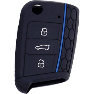 Siliconen Sleutelcover Sport - Zwart Sleutelhoesje - Geschikt voor Volkswagen Polo / Golf / 2014 - 2021 / Seat Leon / Seat Ibiza / Golf GTI / Golf R / Golf 7 / Skoda - Blauwe Accenten - Sleutel Hoesje Keycover - Auto Accessoires