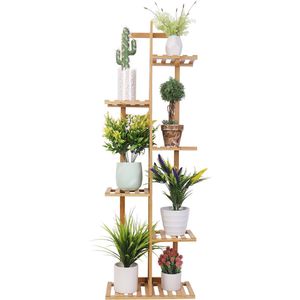 unho Bmaboo Plantenstandaard Binnen - 6 Traps Potplantenhouder - Hoekplantenstandaard - Plantenplank - Traps Plantenstandaard - 124cm Hoog