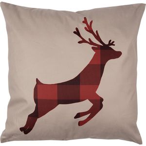 Clayre & Eef Kussenhoes 45x45 cm Rood Bruin Polyester Hert Sierkussenhoes