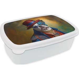Broodtrommel Wit - Lunchbox - Brooddoos - Hond - Portret - Kleding - Hoed - Abstract - 18x12x6 cm - Volwassenen