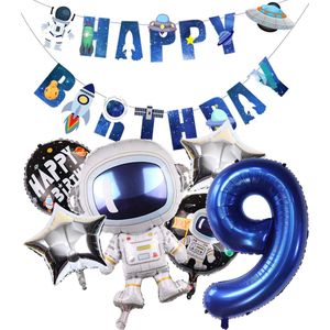 Cijfer Ballon 9 - Ruimte - Space - Raket - Astronaut - Slinger - Ballonnen - Galaxy - Happy Birthday Slinger - Snoes