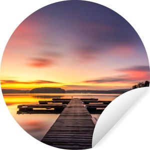 Behangcirkel - Zonsondergang - Water - Pier - Landschap - Zelfklevend behang - 50x50 cm - Behang zelfklevend - Behang rond - Behangsticker - Behang cirkel