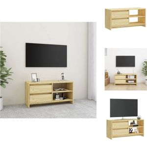 vidaXL TV-meubel Grenenhout - 80 x 31 x 39 cm - Met lades en opbergschappen - Kast