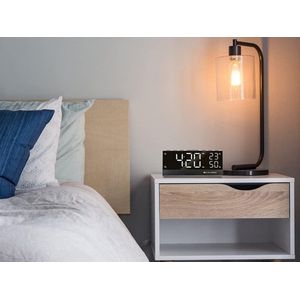 Wekkerradio Dual Alarmklok met FM-radio - Dimbaar LED-scherm - Wake-up light - Temperatuur en Luchtvochtigheid - Zwart - 194 x 81 x 48 mm