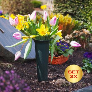 Grafvaas Set 3 Stuks | Grafvaas | Bloemenvaas Graf | Groen | 37cm | Begraafplaats Vaas | Vaas Herdenkingsplaats | Grafkaarsen | Overlijden | Begrafenis