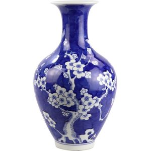 Fine Asianliving Chinese Vaas Porselein Bloesems Handgeschilderd Marineblauw D19xH35cm