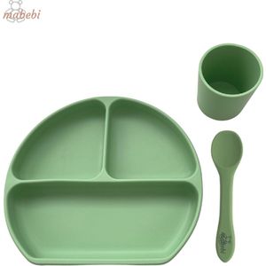 Mabebi MBB-SG - 3delige eetset - kinderservies - siliconen bord - siliconen lepel - siliconen beker