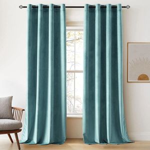 Fluwelen Verduisteringsgordijnen met Ringen - Set van 2 - 140 x 225 cm - Turquoise