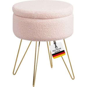 Moderne Kruk met Opbergruimte - Elegante Sherpa Bekleding, Ideaal als Voetenbank of Zitbank - Roze Design