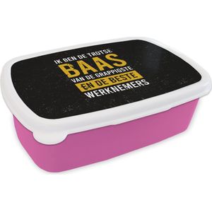 Broodtrommel Roze - Lunchbox - Brooddoos - Spreuken - 'Ik ben de trotse baas van de grappigste en de beste werknemers' - Baas - Quotes - 18x12x6 cm - Kinderen - Meisje