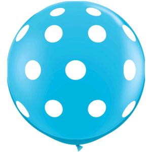 90cm  lichtblauwe ballon met witte stippen / 1 stk / Promoballons import