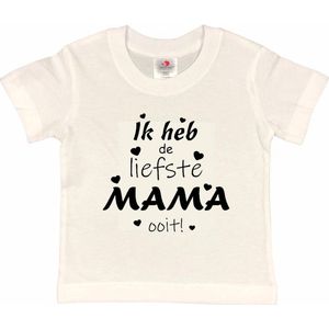 T-shirt Kinderen ""Ik heb de liefste mama ooit!"" Moederdag | korte mouw | Wit/zwart | maat 98/104