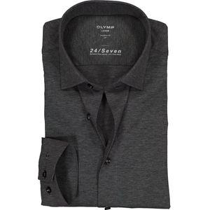 OLYMP Luxor 24/Seven modern fit overhemd - antraciet grijs tricot - Strijkvriendelijk - Boordmaat: 42
