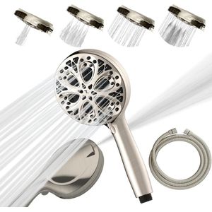 Setting High Pressure Shower Head - High Flow Hand Held Douche Hoofd - Hoge Druk Jets - Premium ABS - Roestvrij Stalen - Broek - Geborsteld Nikkel - Luxe 13 cm