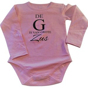 Baby Rompertje met tekst  De G is van grote Zus meisje - Zwangerschapsaankondiging | Lange mouw | roze | maat 86-92 zwangerschap aankondiging