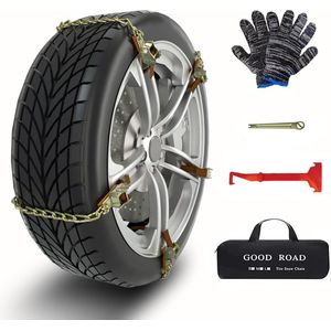 Anti-slip sneeuwkettingen set van 8 met sneeuwschop, moersleutel en handschoenen, noodbanden-sneeuwketting voor personenauto's, SUV/vrachtwagens, bestelwagens, universeel instelbare banden voor bandbreedte 15,5 - 30,5 cm