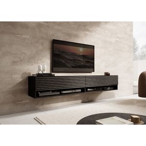 Meubella - TV-Meubel Asino - Wave - Mat zwart - 180 cm