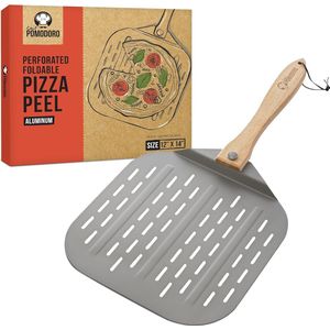 Goodivery ® Geperforeerde aluminium pizzaschep voor het eenvoudig inbrengen van het pizzadeeg - perfect als ovenaccessoire en voor hobbypizzamakers