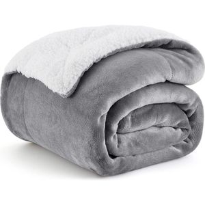 sherpa deken fleece microvezel voor bed en bank grijs 150x200cm, super zachte donzige deken voor woonkamer en slaapkamer