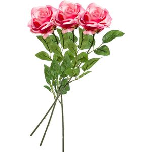 3x Roze rozen Marleen kunstbloemen 63 cm - Woondecoratie/accessoires - Kunstbloemen - Nepbloemen - Kunsttakken - Roos/rozen