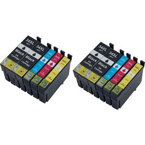 KATRIZ® huismerk ink 4x T3471XL Zwart + 2x T3472XL Cyaan + 2x T3473XL Magenta + 2x T3474XL Geel | 10 stuks | Geschikt voor Epson WorkForce Pro WF 3720 DWF / WorkForce Pro WF 3725 DWF