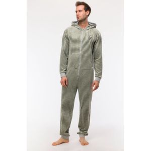 Woody Studio onesie heren velours - groen gestreept - 242-12-QOP-V/931 - maat L