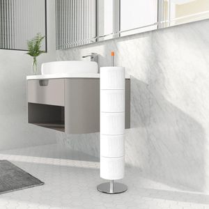 Toiletpapierhouder staand & wc-papierhouder & reserverolhouder, wc-papieropslag, van roestvrij staal, vrijstaand, mat voor badkamer, met scheidingsplaat voor waterbescherming