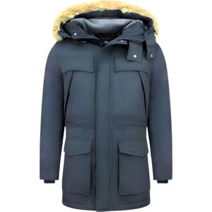 Lange Jas Heren - Winterjas Heren Bontkraag - PI-891 - Blauwe Jas