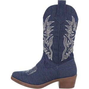 ZoeZo Design - laarzen - kuit laarzen - western laarzen - cowboylaarzen - halflange laarzen - jeansstof - jeanslaarzen - blauw met stiksel - maat 41 - hakhoogte 4 cm