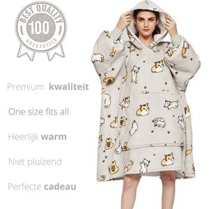 Q-Living Hoodie Deken - Extra Lang & Dik - Snuggie - Plaid Met Mouwen - Snuggle Hoodie - Fleece Deken Met Mouwen - 1450 gram - Katten