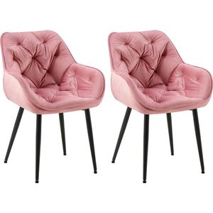 CLP Tanna Set van 2 eetkamerstoelen - Met armleuning - Fluweel - roze
