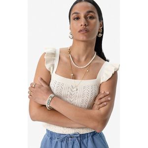 Sissy-Boy - Off-white ajour gebreid singlet met rufflemouwen