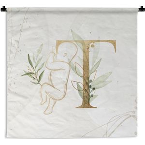 Wandkleed - Wanddoek - Letters - T - Waterverf - Goud - 180x180 cm - Wandtapijt