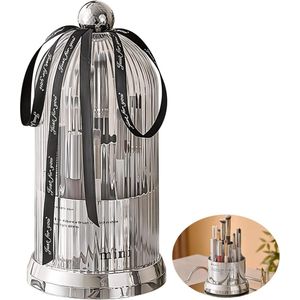 Make-upborstelorganizer, 360° draaibare cosmetische organisator met deksel, make-upborstelopslag met 7 compartimenten, cosmetische opslag, voor kaptafel, badkamer, cosmetische vitrinekasten