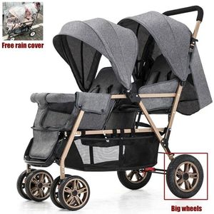 Kinderwagen - Duo - Kinderwagen Tweeling - 2 Kinderen - Grijs - Goud