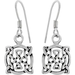 Zilveren oorbellen | Hangers | Zilveren oorhangers, cirkel met Keltische knoop
