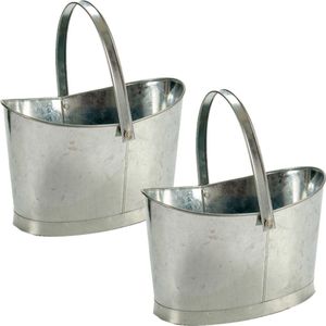 Set van 2x stuks bloempotten/plantenbakken zinken mand ovaal met handvat 36 x 20 x 21 cm