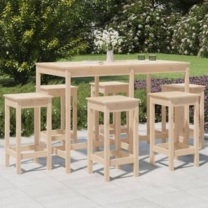 The Living Store 7-delige Tuinbarset massief grenenhout - Houten Barset - Tuinset - Bartafel - Barkrukken - Grenenhout