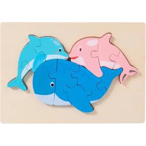 Houten dieren puzzel - Dolfijnen - 11 stukjes - Vanaf 2 jaar - Kinderpuzzel - Educatief montessori speelgoed - Grapat en Grimms style