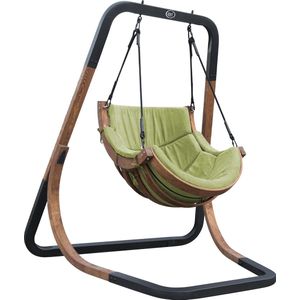 AXI Capri Schommelstoel met frame van hout - Hangstoel met Groene suède kussen voor volwassenen - Buiten Loungestoel met standaard
