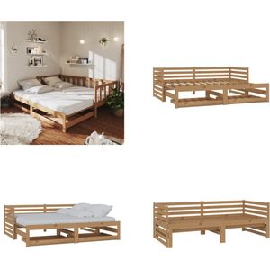 vidaXL Slaapbank uitschuifbaar grenenhout honingbruin 2x(90x200) cm - Bedbank - Bedbanken - Bed Bank - Bed Banken