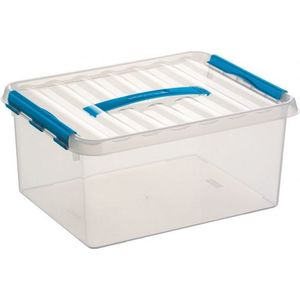 12x Opberg box/opbergdoos 15 liter 40 cm transparant/blauw - A4 formaat opslagbox - Opbergbak kunststof