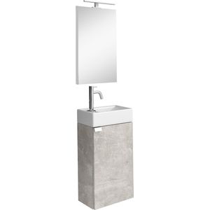 Badplaats Toiletmeubel Apollo LED 40 x 22 cm - Beton Grijs - Fonteinmeubel met Wastafel en Spiegel