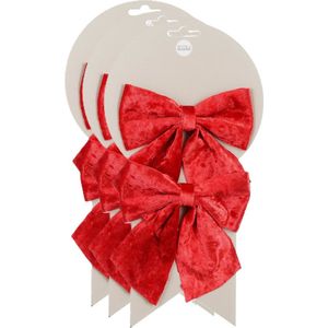 House of Seasons Kerst ornamenten strikken - 6x st - rood - 12 x 13 cm - kerstboomstrikjes